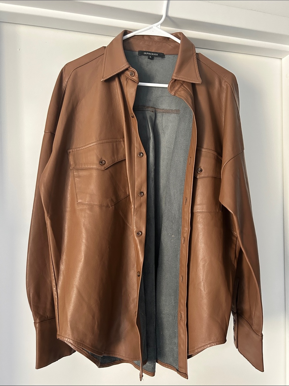 Classic Brown Leather Overshirt Jacket -